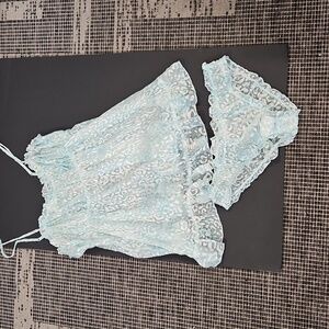 Victoria's Secret Light Blue & White Lace Chemise Set